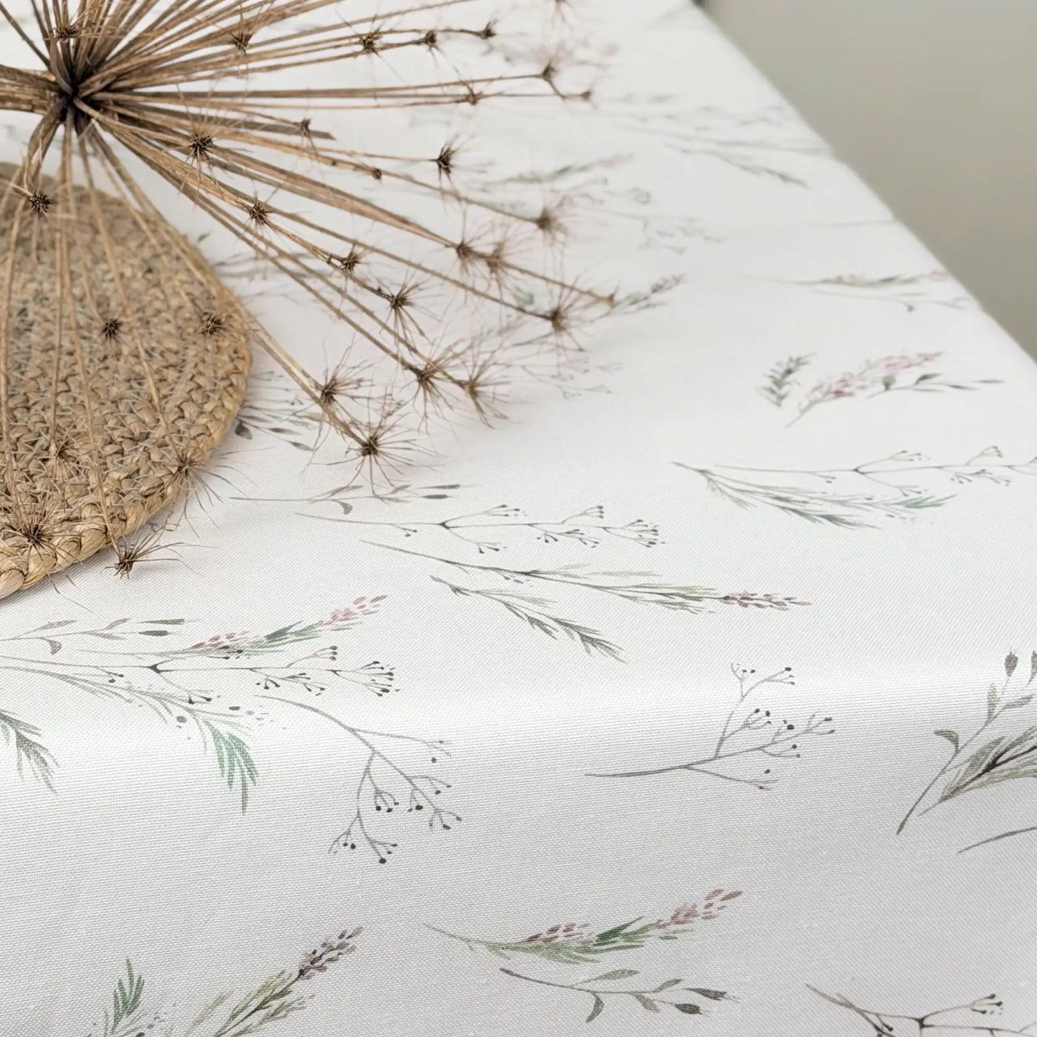 Linen Tablecloth Waterproof Wipeable, Botanical Floral Table Cover, Cottage Style