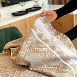 Striped Ethnic Ukrainian Ornamental Linen Tablecloth - Blue/Beige
