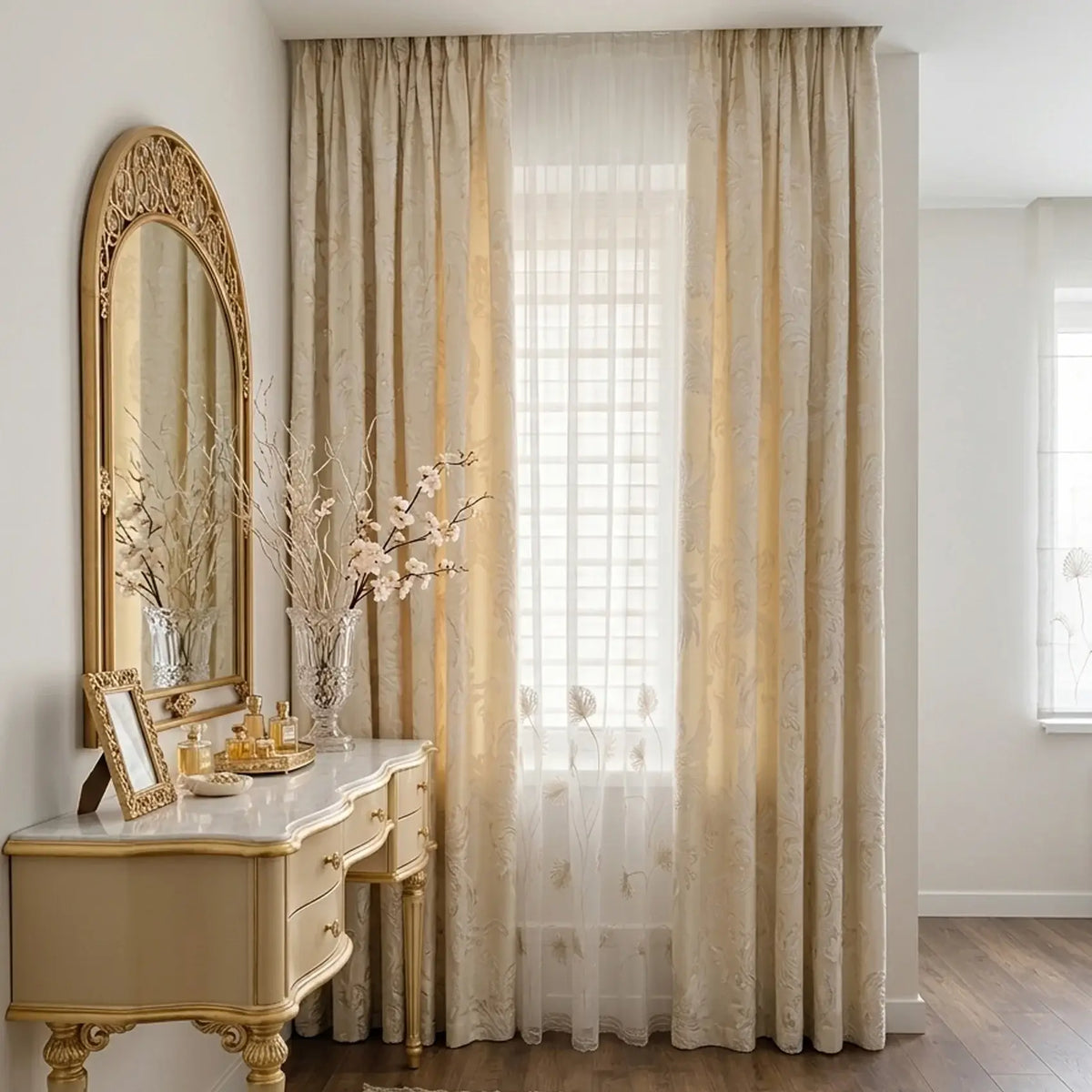 Luxury European Style Elegant Off-White Sheer Lace Curtains with Embroidery