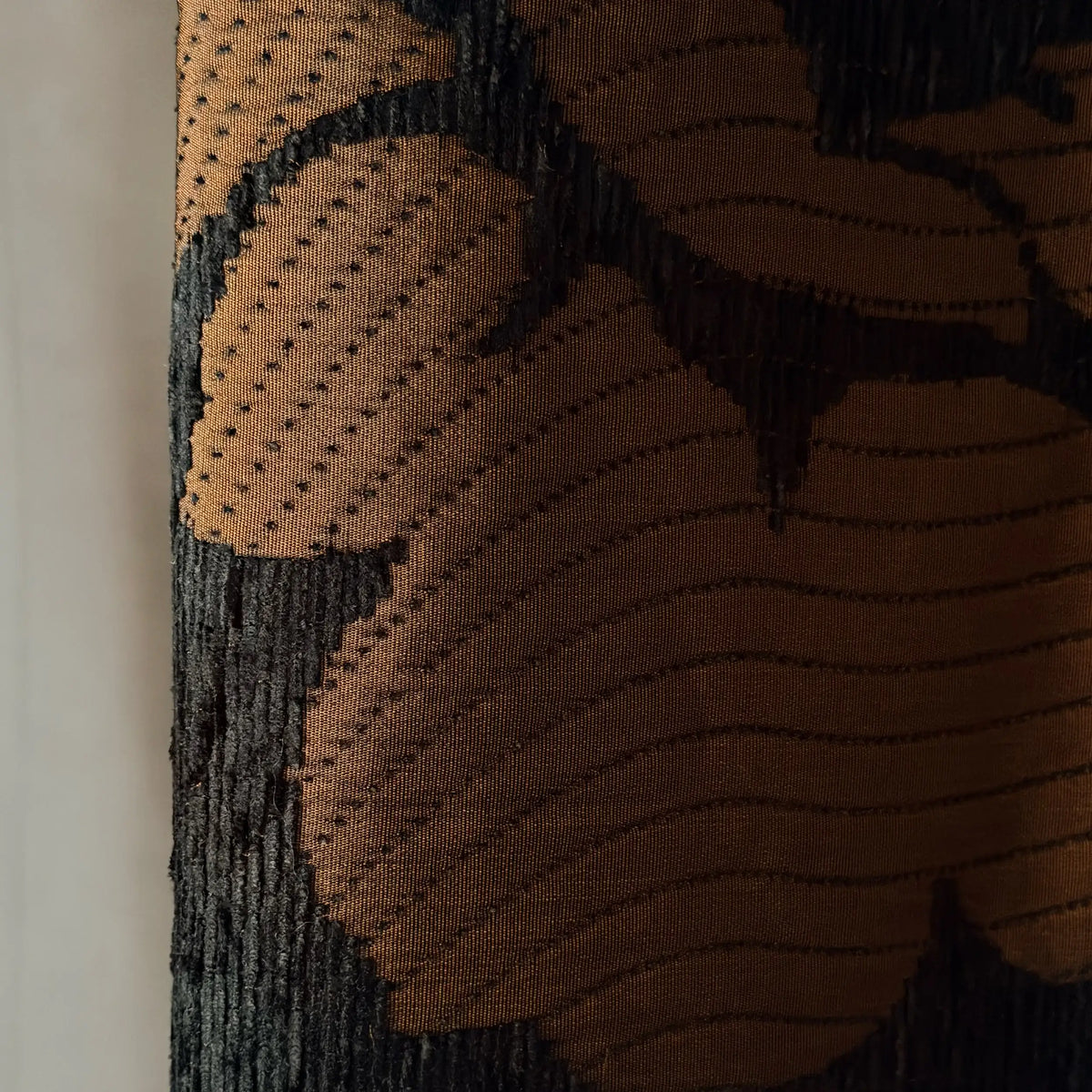 Heavy Chenille Curtains: Black & Rust  Floral Patterned Drapes