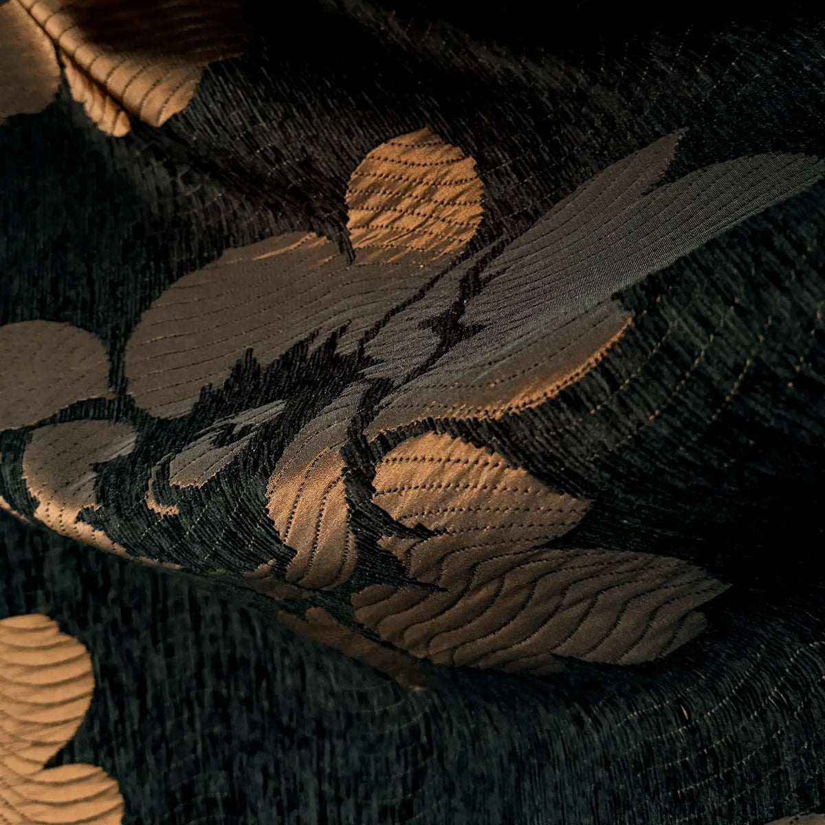 Heavy Chenille Curtains: Black & Rust  Floral Patterned Drapes