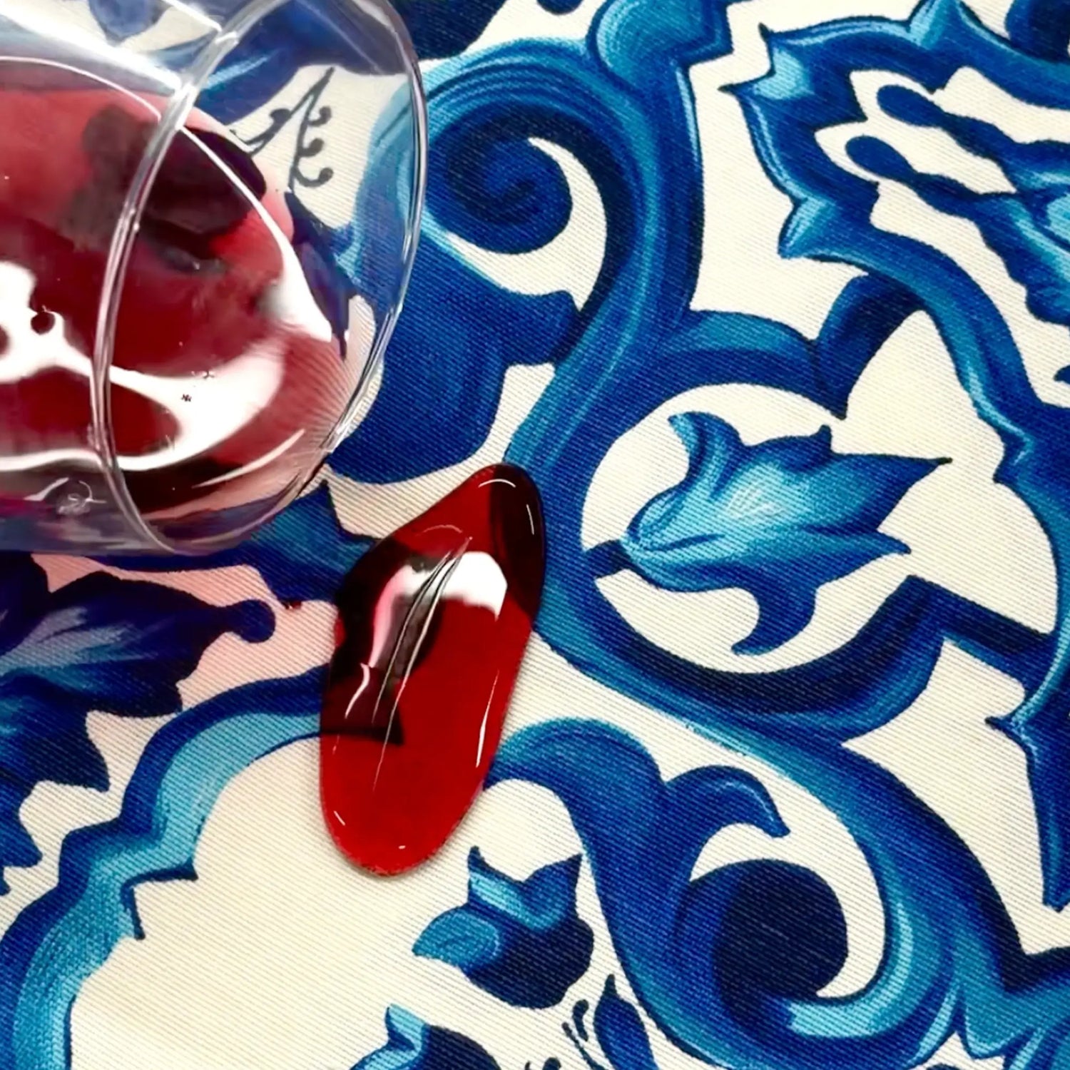 Waterproof Blue Floral Mediterranean Linen Tablecloth, Wipe Clean