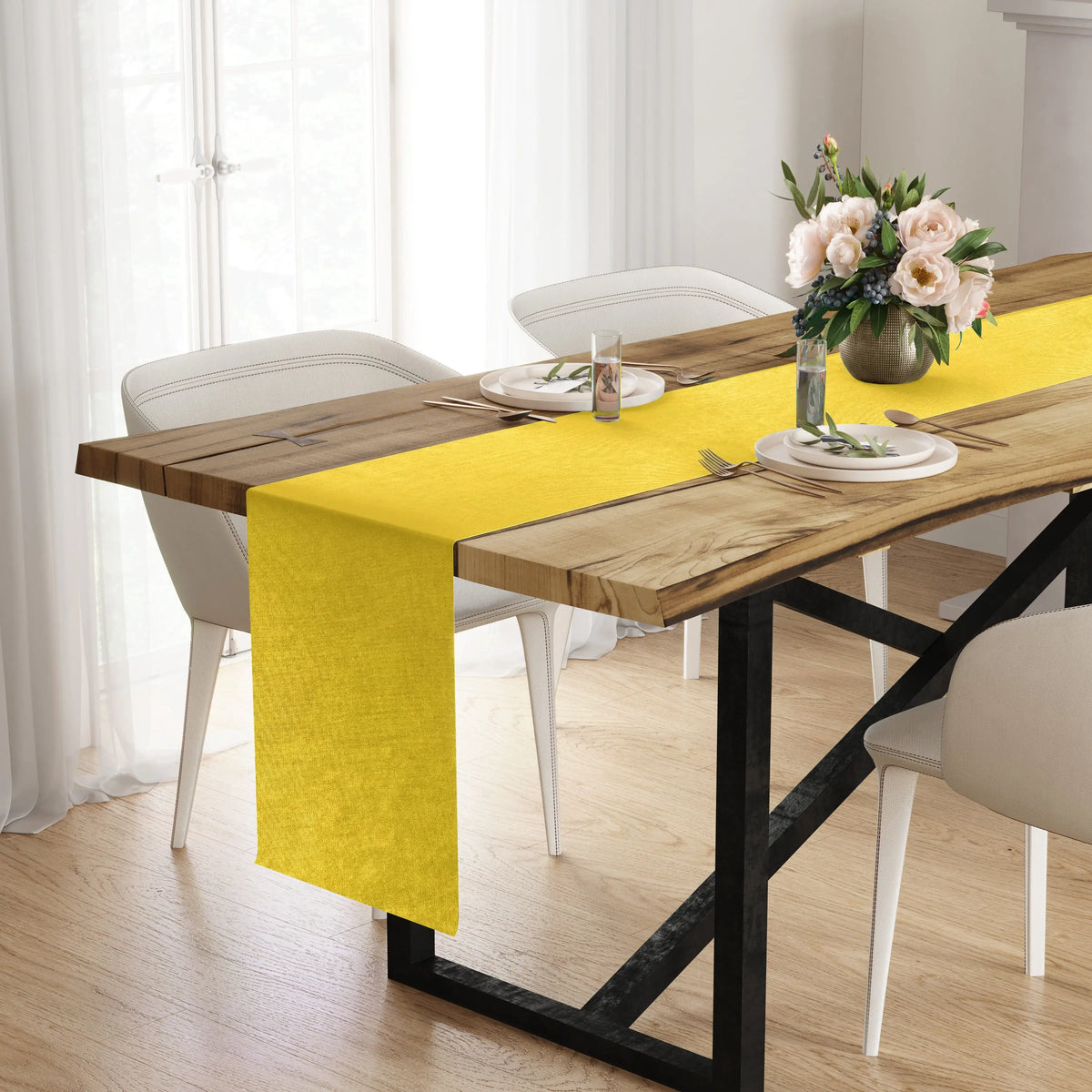 Table Runner, Plain Fabric yellow Festive Thanksgiving Table Decor