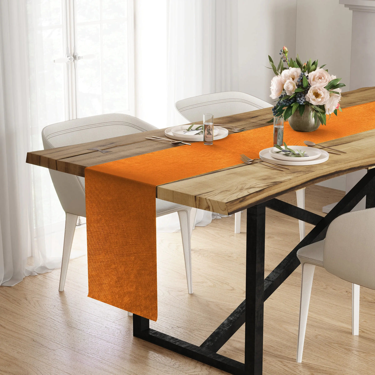 Table Runner, Plain Fabric Orange Festive Thanksgiving Table Decor