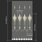 Decorative curtain panel with measurements on a gray background