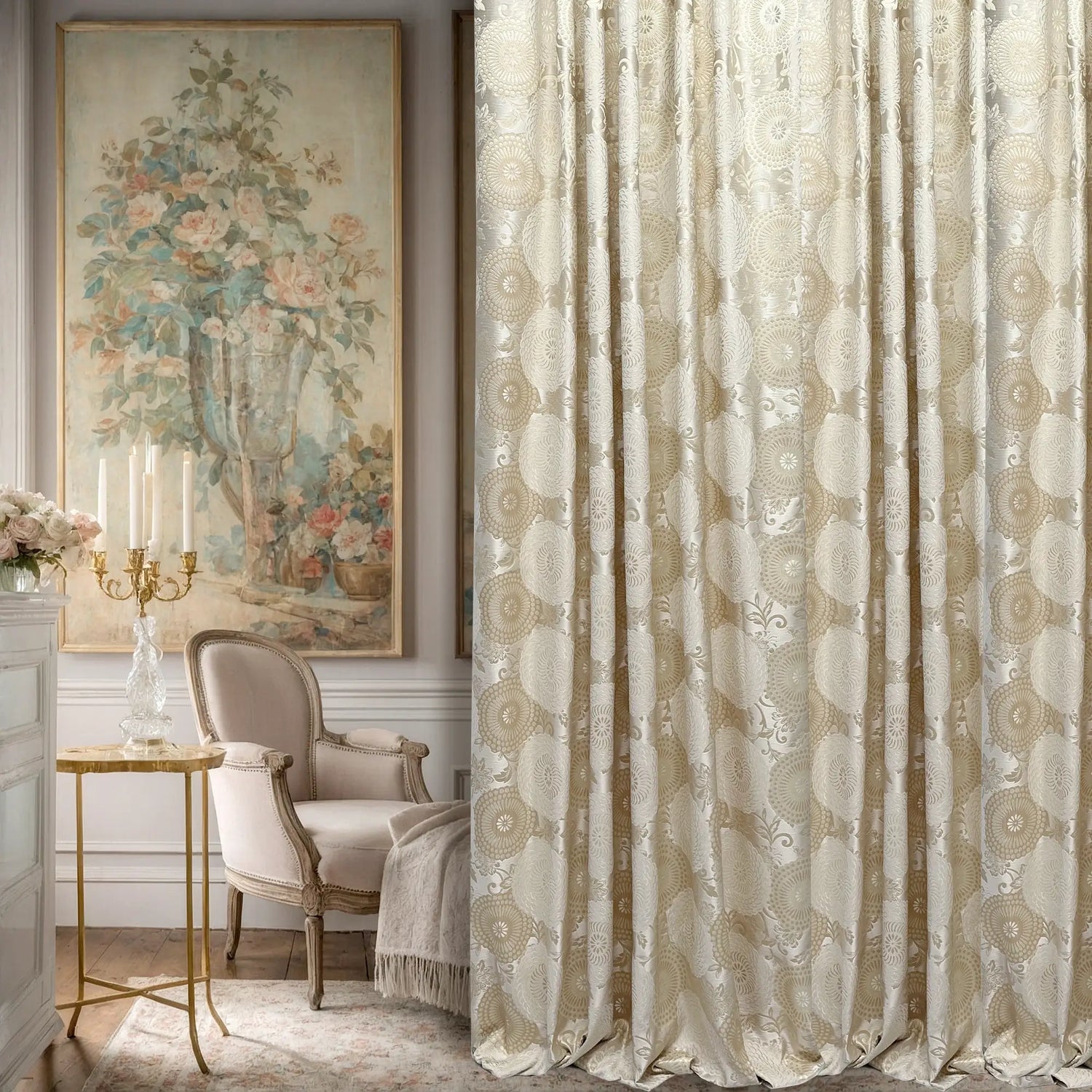 Jacquard Curtains for Living Room Vintage, Custom  Light Bedroom Patterned Window Panel