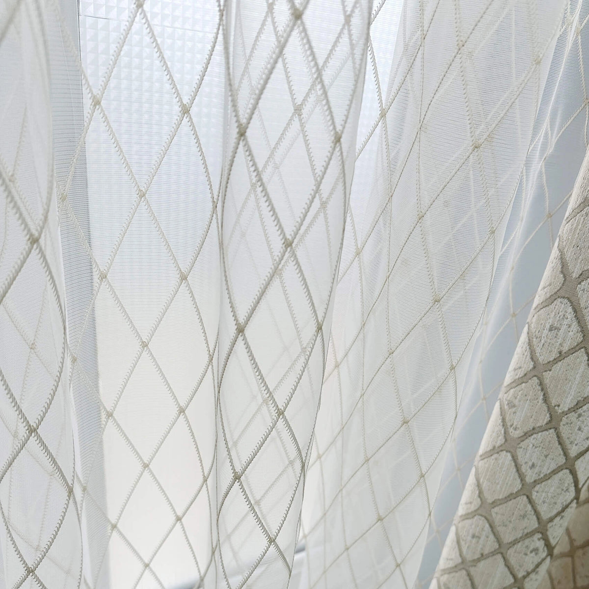 Lace Curtain with Geometric Pattern, Custom Made Voile Bedroom Tulle