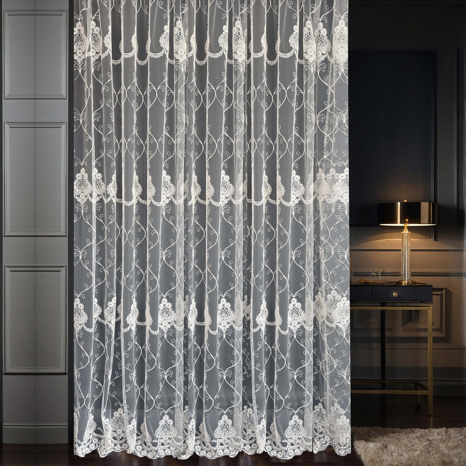 Luxury European Style Off-White Sheer Lace Curtains with Embroidery – Tuana Collection 5