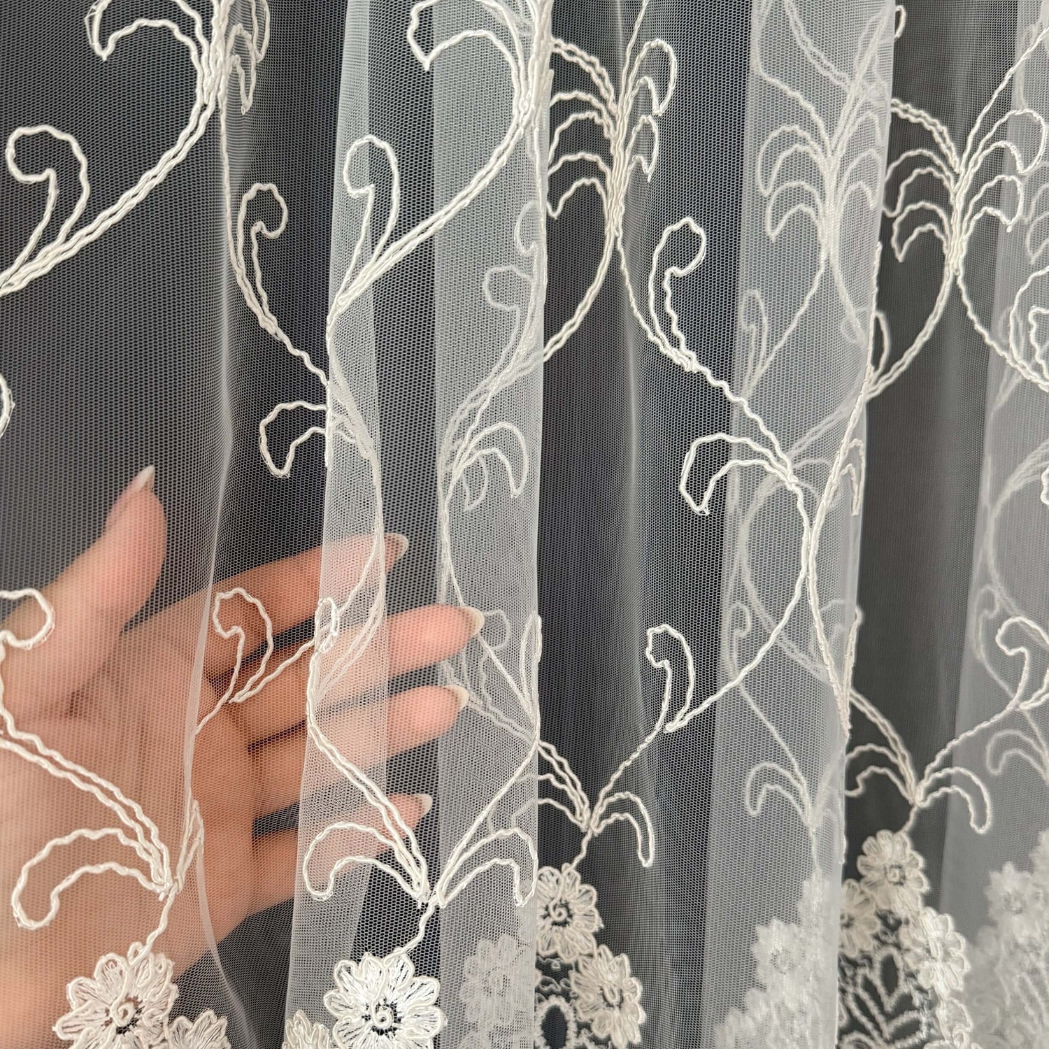 Luxury European Style Off-White Sheer Lace Curtains with Embroidery – Tuana Collection 5