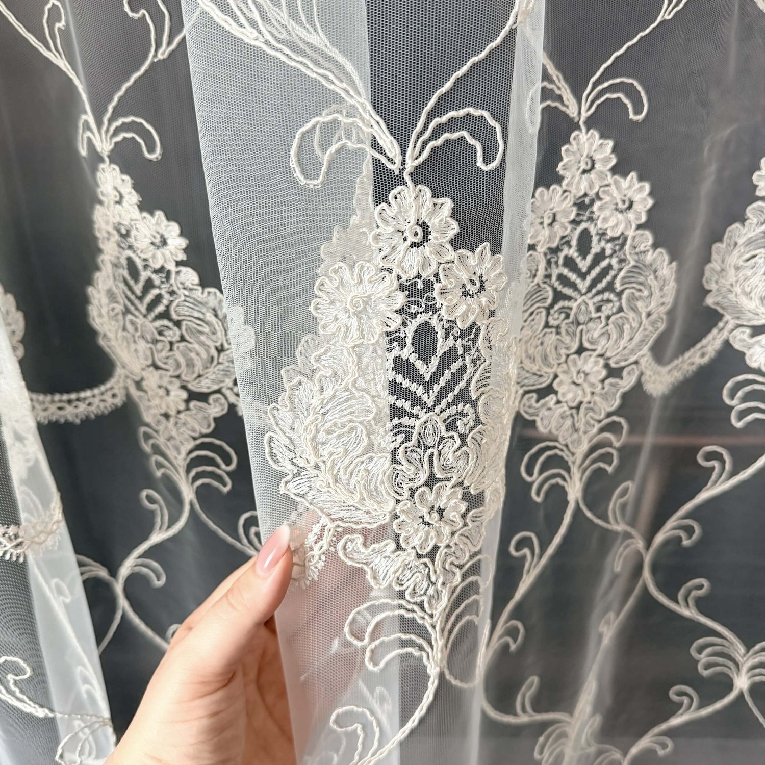 Luxury European Style Off-White Sheer Lace Curtains with Embroidery – Tuana Collection 5