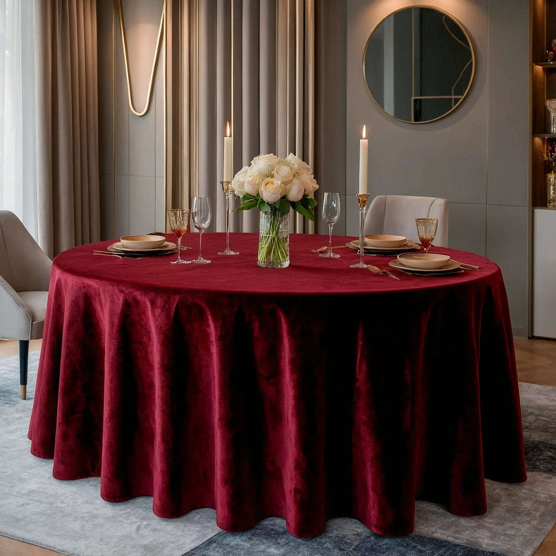 Custom Burgundy Red Velvet Tablecloth: Luxury Wedding & Holiday Decor