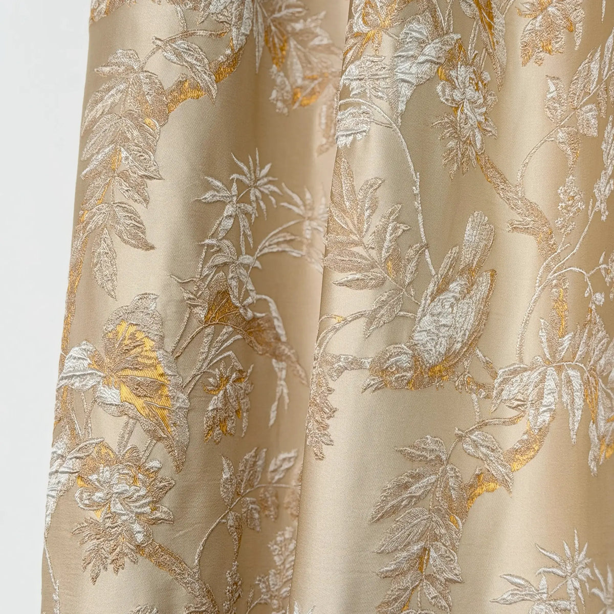 Window Curtains Custom Floral Bird Jacquard, Modern Golden Beige Blackout Eyelet Drapery