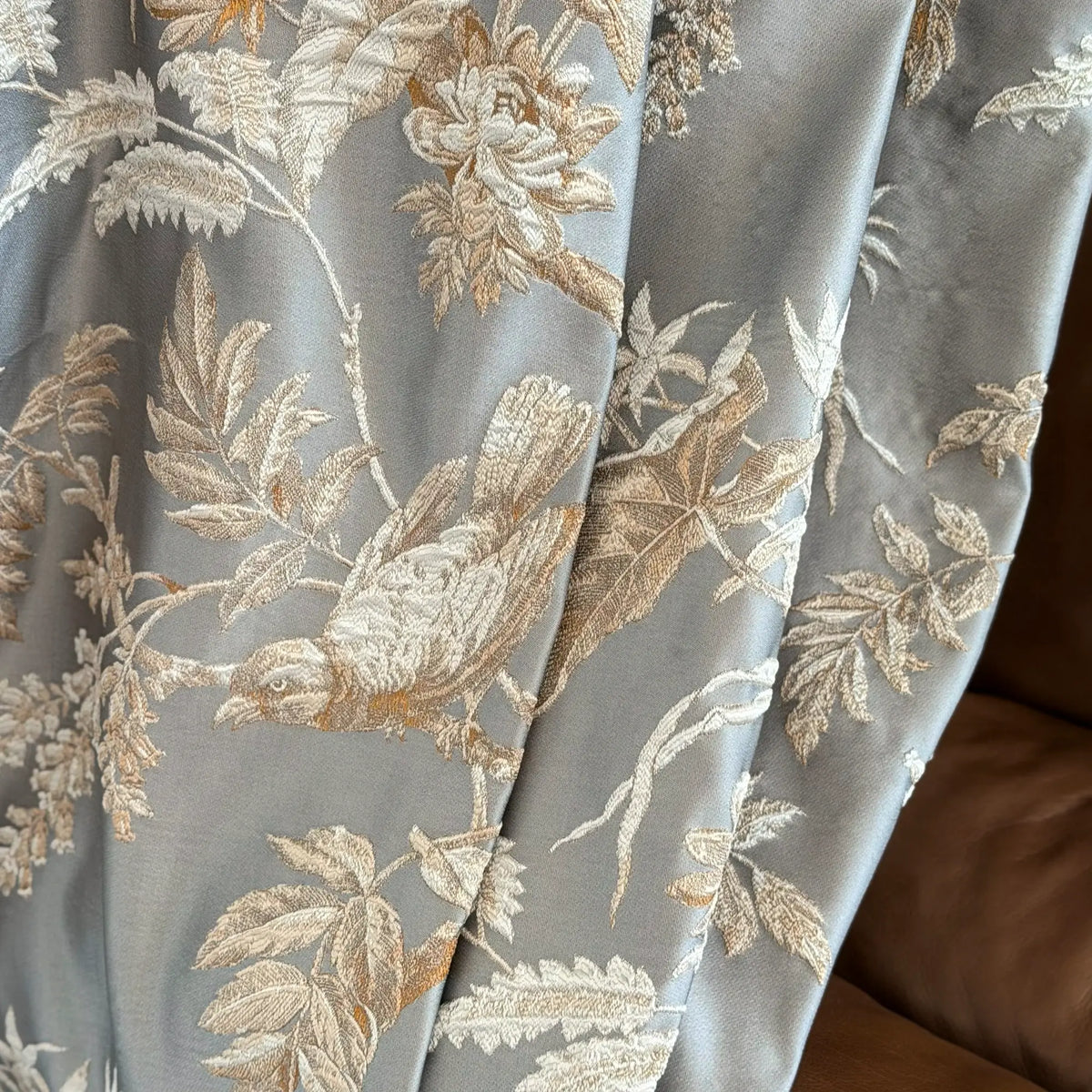 Window Curtains Custom Floral Bird Jacquard, Modern Gray Blackout Eyelet Drapery