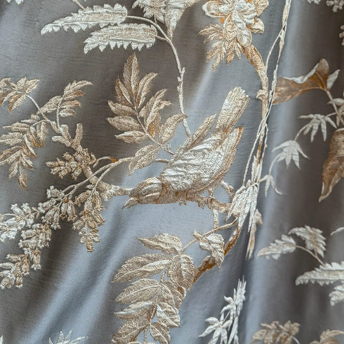 Window Curtains Custom Floral Bird Jacquard, Modern Gray Blackout Eyelet Drapery