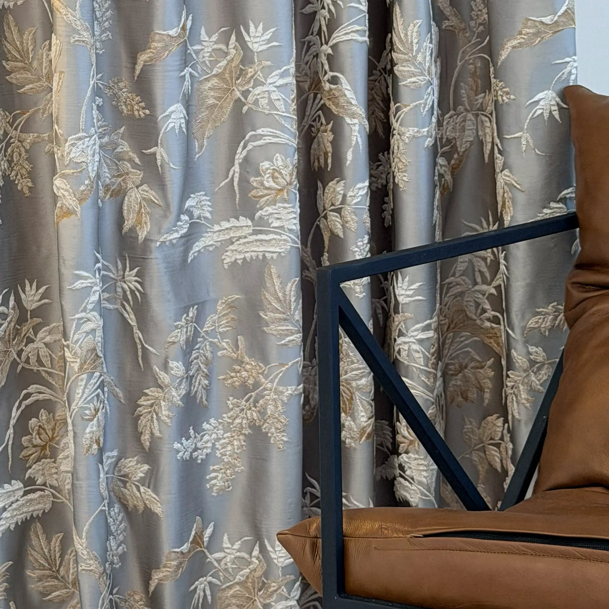 Window Curtains Custom Floral Bird Jacquard, Modern Gray Blackout Eyelet Drapery