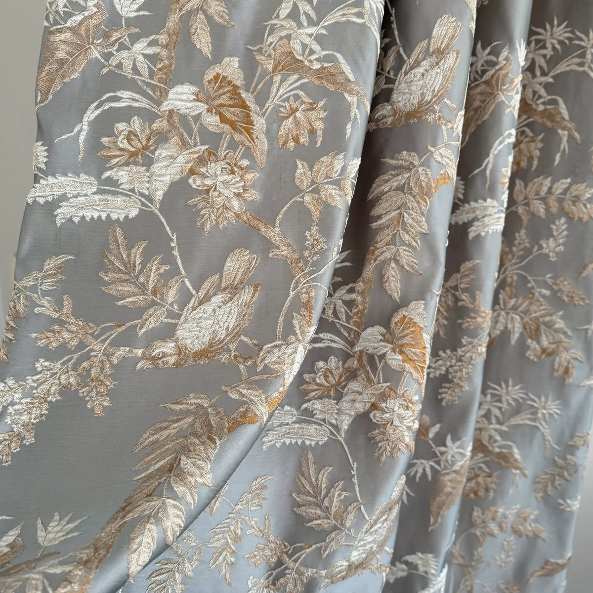 Window Curtains Custom Floral Bird Jacquard, Modern Gray Blackout Eyelet Drapery