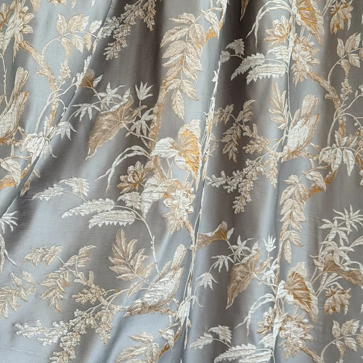 Window Curtains Custom Floral Bird Jacquard, Modern Gray Blackout Eyelet Drapery