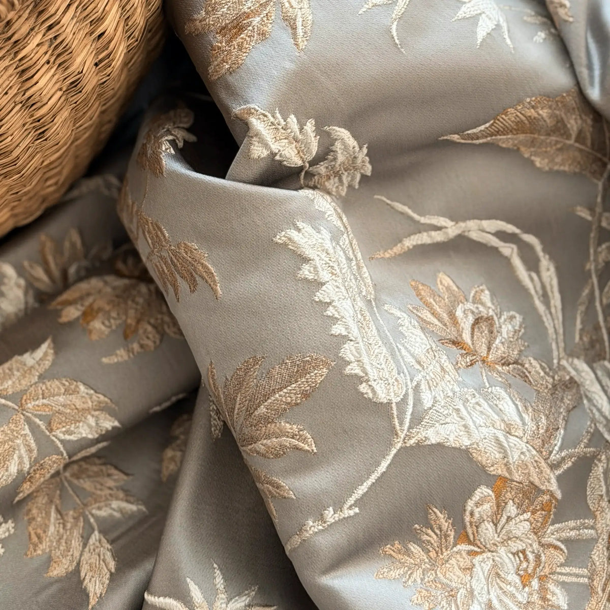 Window Curtains Custom Floral Bird Jacquard, Modern Gray Blackout Eyelet Drapery
