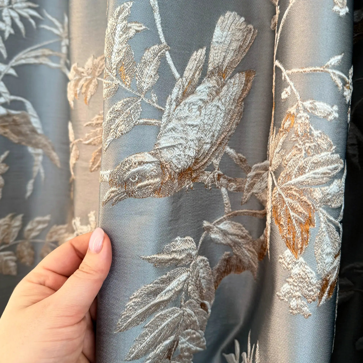 Window Curtains Custom Floral Bird Jacquard, Modern Gray Blackout Eyelet Drapery