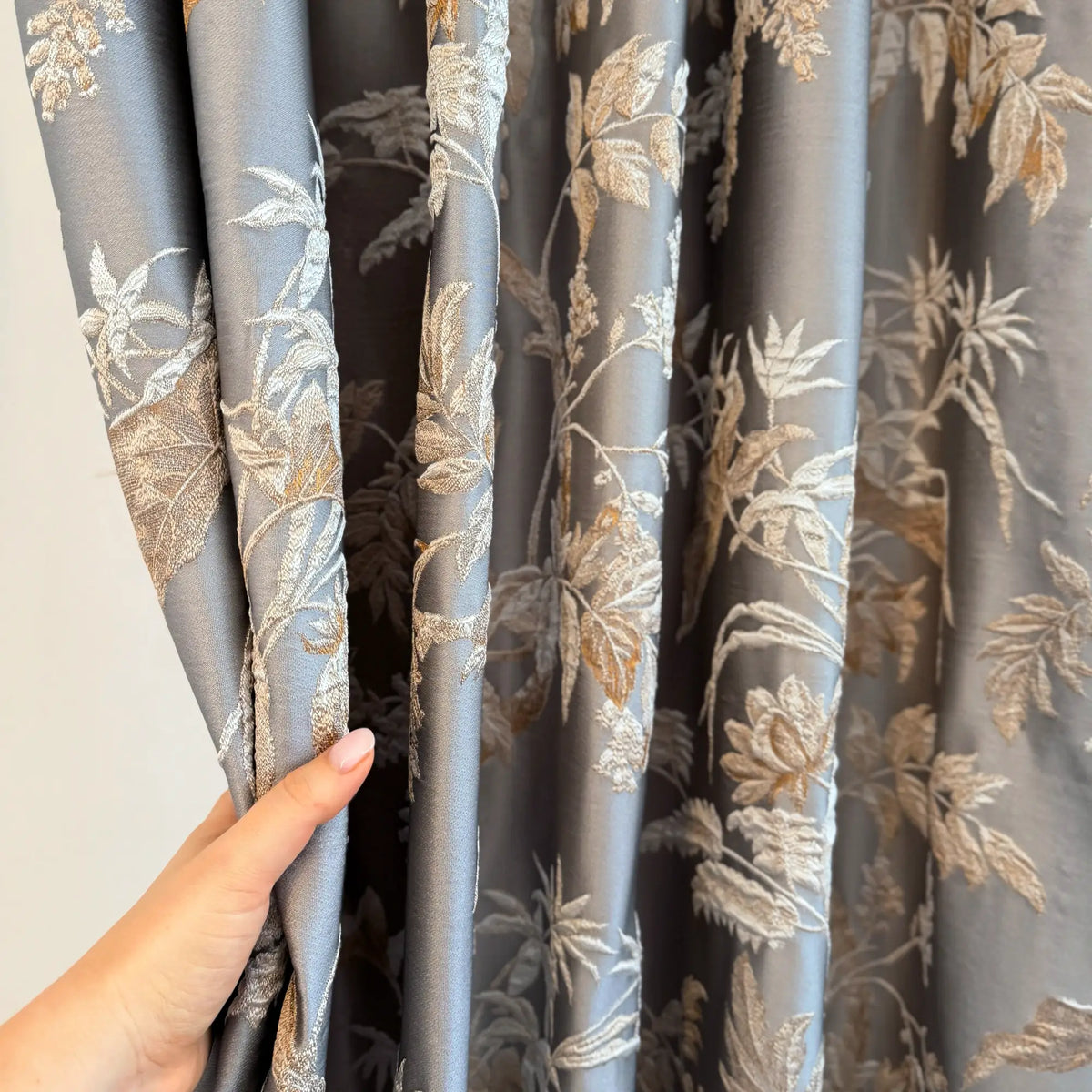 Window Curtains Custom Floral Bird Jacquard, Modern Gray Blackout Eyelet Drapery