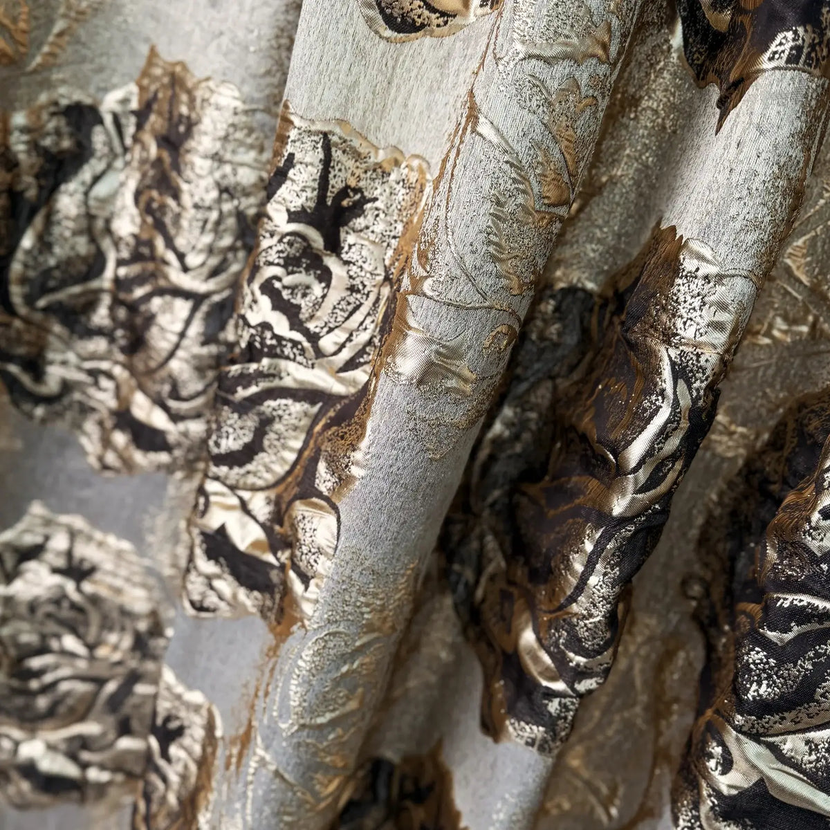 Elegant Vintage Floral Curtains | Custom Gray & Gold Dark Academia Drapes