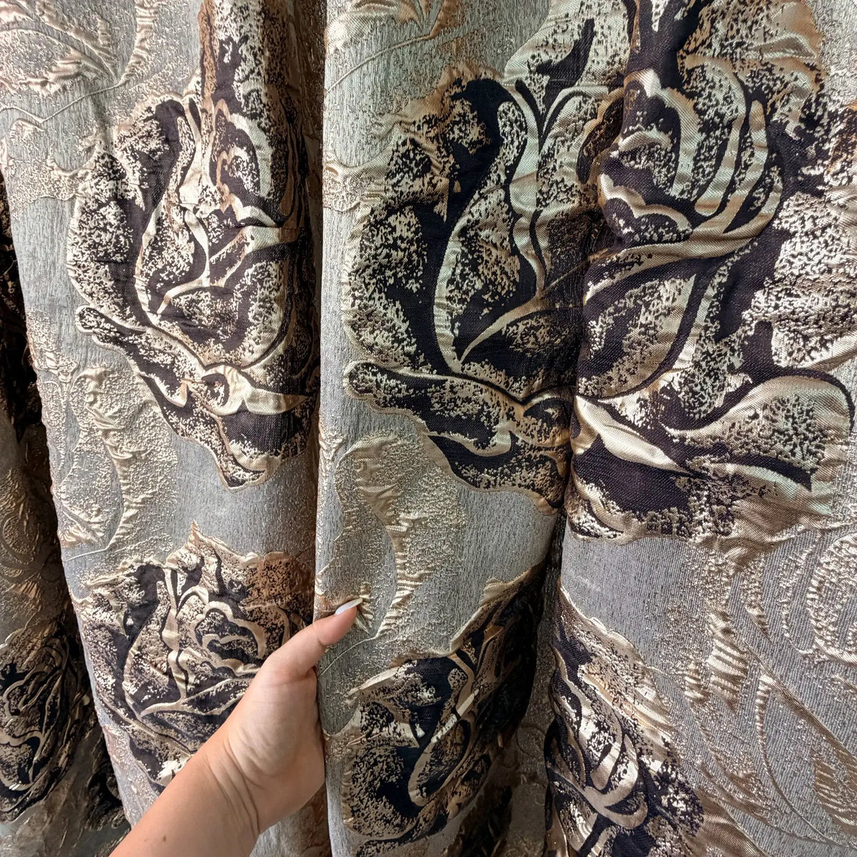 Elegant Vintage Floral Curtains | Custom Gray & Gold Dark Academia Drapes