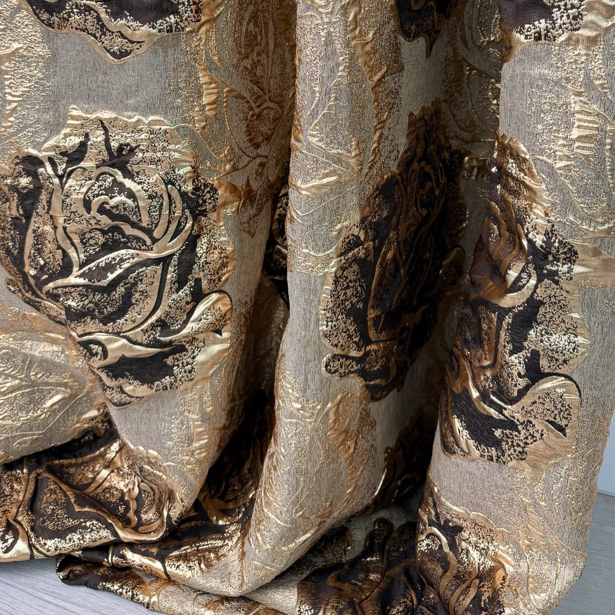Elegant Vintage Floral Curtains | Custom Gray & Gold Dark Academia Drapes