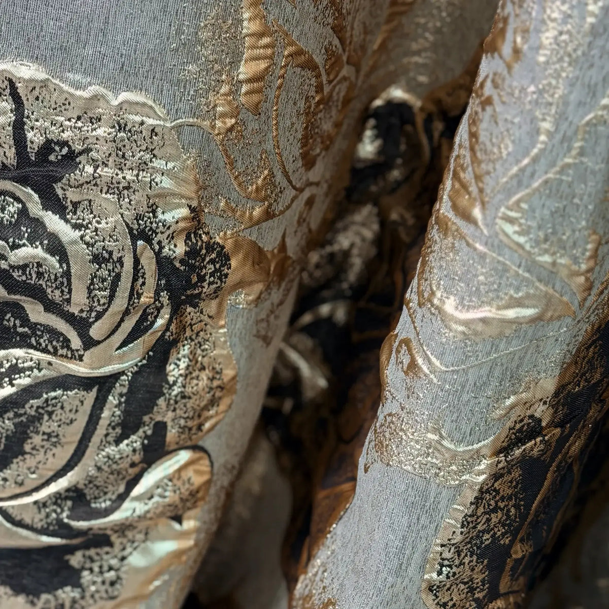 Elegant Vintage Floral Curtains | Custom Gray & Gold Dark Academia Drapes